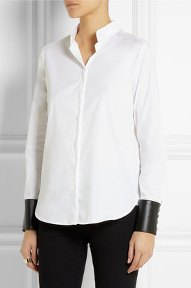 Karl Lagerfeld Paris Emma faux leather-trimmed cotton-blend shirt