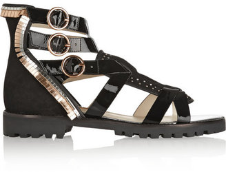 Webster Sophia Marnee embellished suede and patent-leather sandals