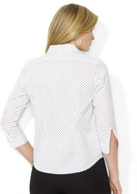 Lauren Ralph Lauren Plus Three-Quarter-Sleeved Polka-Dot Dress Shirt