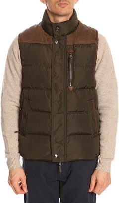 Hackett Down Sport Leather Khaki Sleeveless Jacket