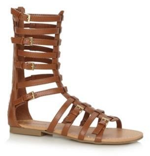 Call it SPRING Tan Saltz high leg gladiator sandals