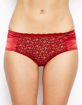 Esprit Denim New York Hipster Short With Lace Detail - Peony red
