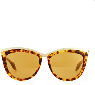 Alexander McQueen Colorblock Cat-Eye Sunglasses, Brown Tortoise/Gold