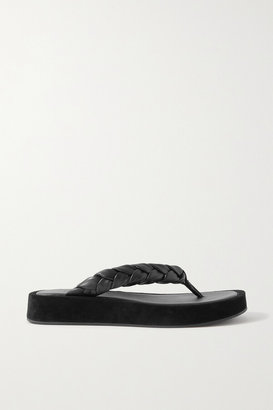 Vince Nita Braided Leather And Suede Platform Flip Flops - Black