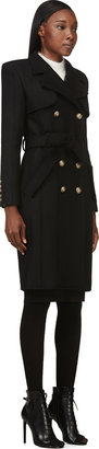 Balmain Black Wool Trench Coat
