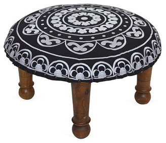 Divine Designs Kylie Embroidered Footstool, Black/White