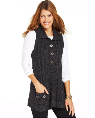 Style&Co. Petite Button-Front Cable-Knit Sweater Vest