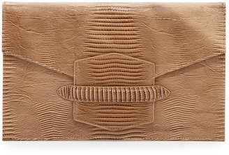 Neiman Marcus Lovely 2 Lizard-Embossed Envelope Clutch, Natural