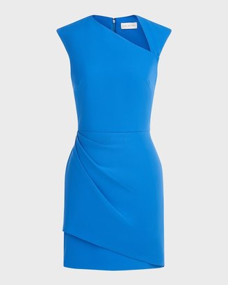 Halston Liona Pleated Asymmetric Crepe Mini Dress
