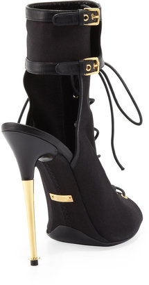 Tom Ford Stretch Canvas Lace-Up Bootie, Black