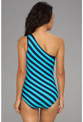 DKNY Chic Stripe Spliced One Shoulder Maillot One-Piece