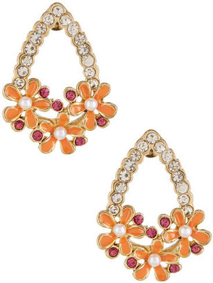 Betsey Johnson Orange Flower Pave Stone Drop Earrings