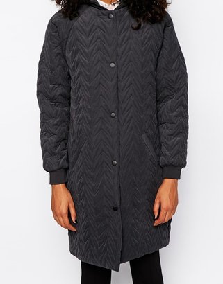 Monki Quilted Long Line Jacket