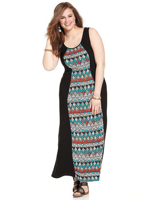Love Squared Plus Size Sleeveless Colorblock-Printed Maxi Dress