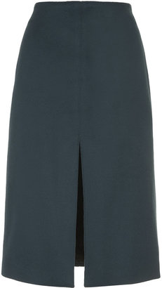 Ooh! La Boutique. made in britain. 100% wool. dry clean only. Teal melton wool pencil skirt with front split detailing,