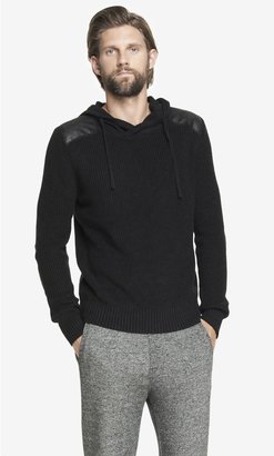 Express Faux Leather Elbow Patch Hooded Sweater