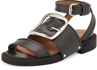 Givenchy Buckle-Strap Leather Sandal, Black