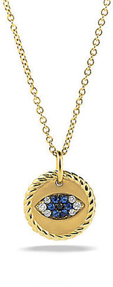 David Yurman Cable Collectibles Evil Eye Charm Necklace with Blue Sapphire, Black Diamonds, and Diamonds in Gold