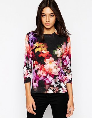 Ted Baker Knit in Cascading Floral Print - Black