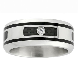 JCPenney FINE JEWELRY Mens Cubic Zirconia Stainless Steel Ring with Carbon Fiber Inlay