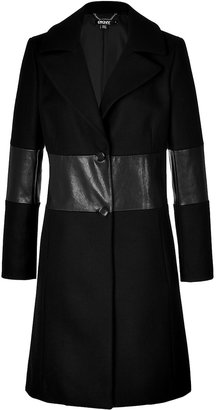 DKNY Wool Coat with Leather Panel