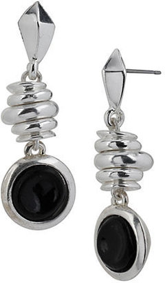 Robert Lee Morris Semi-Precious Black Stone & Tiered Silver-Tone Drop Earrings