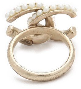 WGACA What Goes Around Comes Around Vintage Chanel CC Glass Pearl Ring