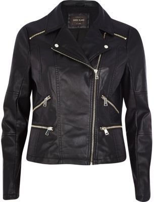 River Island Black leather-look biker jacket