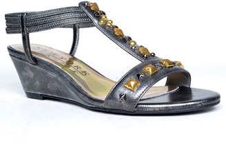New york transit value these studded t-strap wide wedge sandals - women