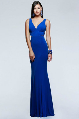 Faviana 7541 V-neck evening dress with side cut-outs