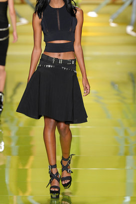 Versace Flared embellished stretch woven skirt