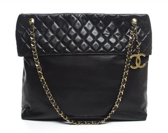 Chanel Pre-Owned Black Lambskin Quilted Top  Vintage XL Shopping Tote Bag
