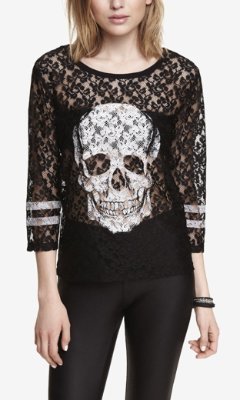 Express Lace Boxy Graphic Tee - Skull