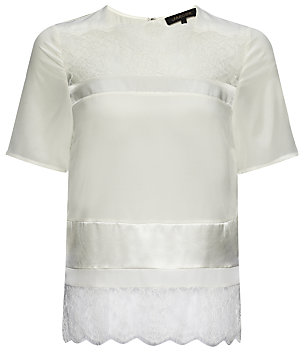 Jaeger Silk Lace Panel Top, Ivory