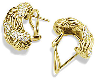 David Yurman Woven Cable Earrings with Diamonds in Gold