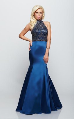 Milano Formals - Bead-Encrusted Halter Evening Gown E2068