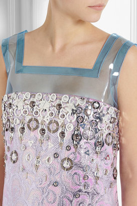 Miu Miu PU-paneled embellished jacquard mini dress