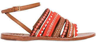 Tory Burch Embellished Cotton & Leather Sandals
