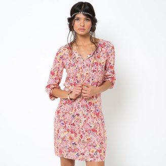 LES PETITS PRIX Softly Draping Floral Print Dress With Tassel Trim
