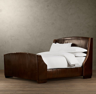 Restoration Hardware Warner Leather Bed With Footboard With Nailheads