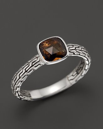 John Hardy Sterling Silver Classic Chain Small Square Station Ring with Cognac Quartz