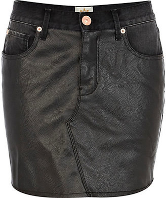 River Island Womens Black leather look front denim skirt