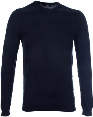 Boss Black Hugo Boss Picardo Navy Cotton & Silk Mix Slim Fit Knit Sweater