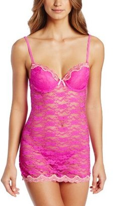 Just Sexy Women's Stretch Padded Cup Babydoll with Ecru Lace Trim