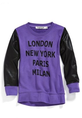 Flowers by Zoe 'London, New York, Paris, Milan' Faux Leather Sleeve Sweatshirt (Toddler Girls & Little Girls) (Online Only)