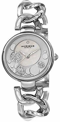 Akribos XXIV Women's AK678SS Lady Diamond Crystal Mother-Of-Pearl Dial Silver-Tone Twist Chain Link Bracelet Watch