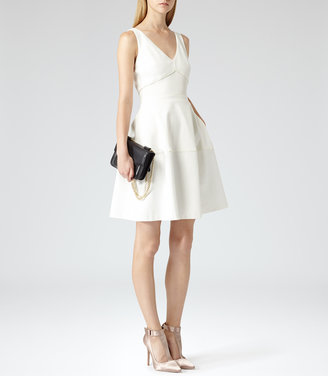 Reiss Natalia PANEL FIT AND FLARE DRESS IVORY