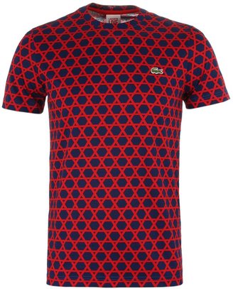 Lacoste L!ve Navy & Red Cross Over Print Crew Neck T-Shirt