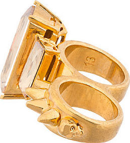 Alexander McQueen Gold Double Knuckle Studs & Stones Ring