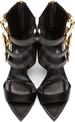 Versus Black Leather Calf-High Anthony Vaccarello Edition Sandals